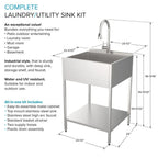 Lavatoio e mobile in acciaio inox 24" L x 22" P x 35" H