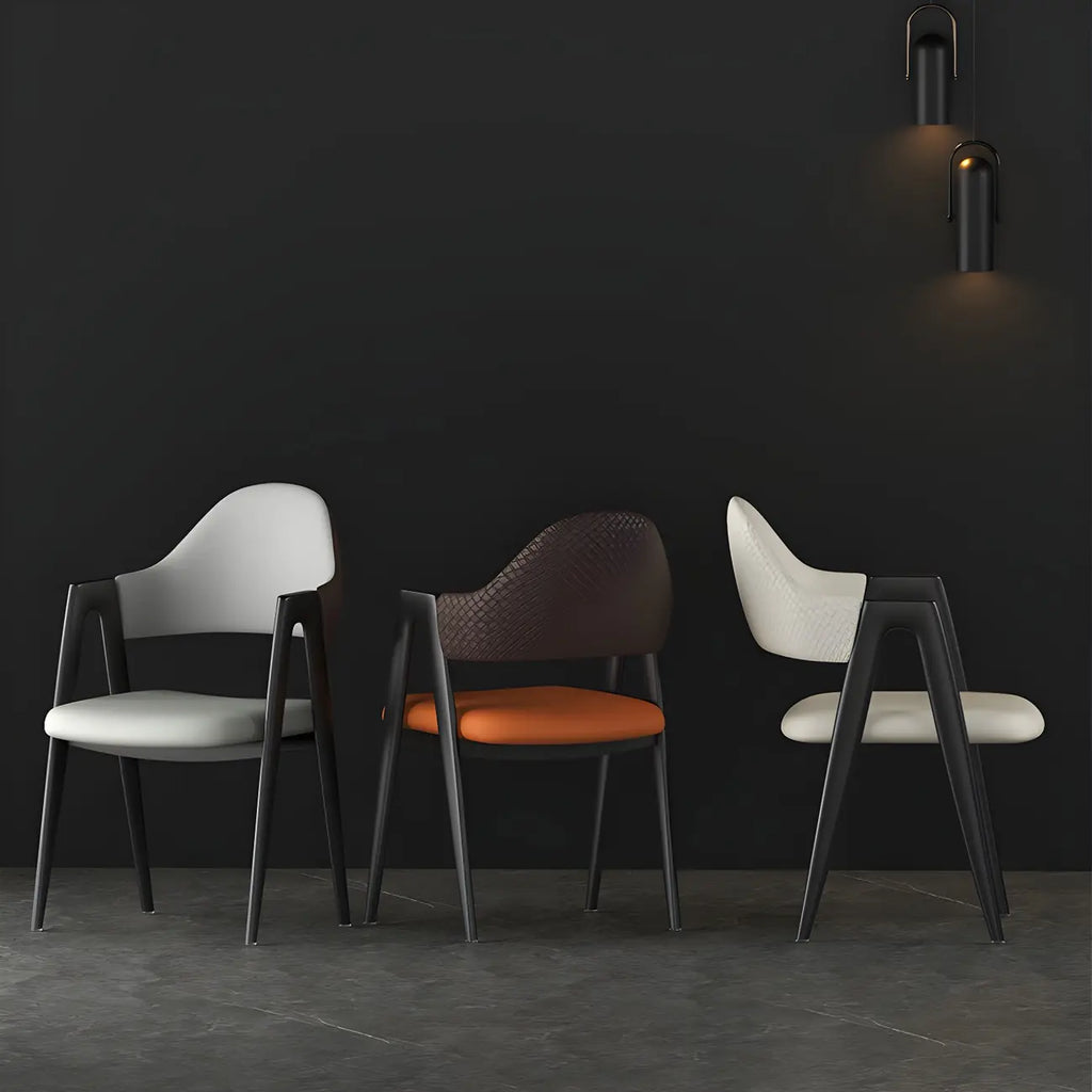 Modern Leather Curved Open Back Arm Dining Chair