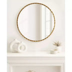 Specchio da Parete Decorativo Rotondo Oro 26'' Diametro con Bordo Ondulato