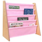 WildKin Vegan Leather Kids' Original Sling Bookshelf Natural Wood with Light Pink: 4 Shelves, MDF Frame, Ages 3-10
