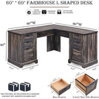 60 Scrivania Direzionale a L da Fattoria, Scrivania ad Angolo in Legno, Scrivania per Computer