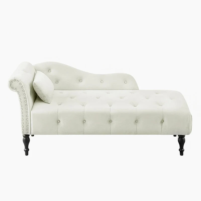 Modern 60.6  Velvet Upholstered Buttons Tufted Chaise Lounge Chair with Solid Wood Legs and Nailheads
