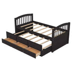 Letto a castello in legno Twin su Twin con scaletta, letto estraibile e cassetti