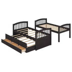 Letto a castello in legno Twin su Twin con scaletta, letto estraibile e cassetti
