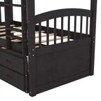 Letto a castello in legno Twin su Twin con scaletta, letto estraibile e cassetti
