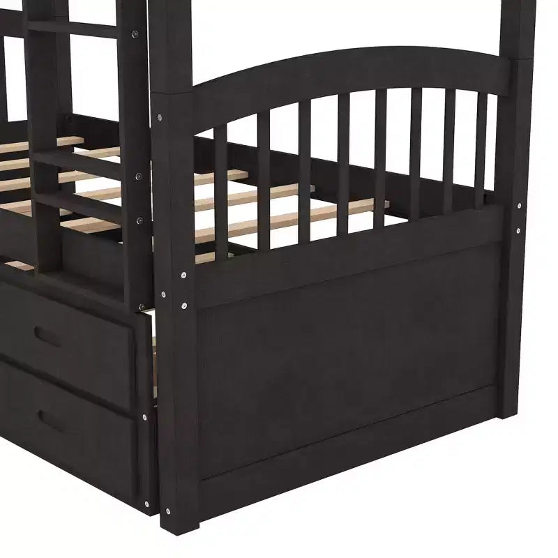Letto a castello in legno Twin su Twin con scaletta, letto estraibile e cassetti