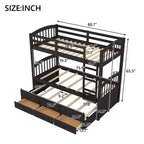 Letto a castello in legno Twin su Twin con scaletta, letto estraibile e cassetti