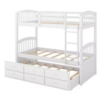 Letto a castello in legno Twin su Twin con scaletta, letto estraibile e cassetti