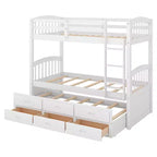 Letto a castello in legno Twin su Twin con scaletta, letto estraibile e cassetti
