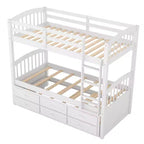 Letto a castello in legno Twin su Twin con scaletta, letto estraibile e cassetti