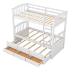 Letto a castello in legno Twin su Twin con scaletta, letto estraibile e cassetti