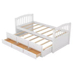 Letto a castello in legno Twin su Twin con scaletta, letto estraibile e cassetti