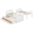 Letto a castello in legno Twin su Twin con scaletta, letto estraibile e cassetti