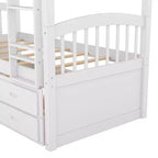 Letto a castello in legno Twin su Twin con scaletta, letto estraibile e cassetti