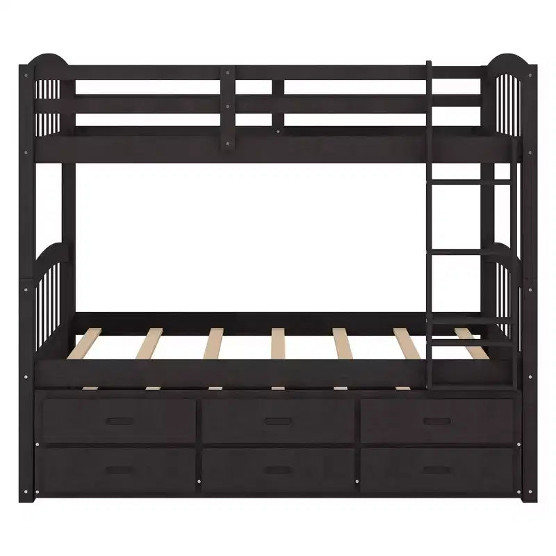 Letto a castello in legno Twin su Twin con scaletta, letto estraibile e cassetti