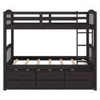 Letto a castello in legno Twin su Twin con scaletta, letto estraibile e cassetti
