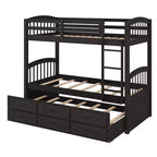 Letto a castello in legno Twin su Twin con scaletta, letto estraibile e cassetti