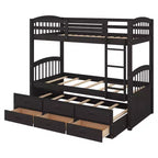 Letto a castello in legno Twin su Twin con scaletta, letto estraibile e cassetti