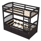 Letto a castello in legno Twin su Twin con scaletta, letto estraibile e cassetti