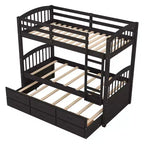 Letto a castello in legno Twin su Twin con scaletta, letto estraibile e cassetti