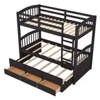 Letto a castello in legno Twin su Twin con scaletta, letto estraibile e cassetti