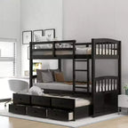 Whisen Twin over Twin Wood Bunk Bed with Ladder, Trundle and Drawers
