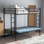 Whisen Twin over Full Metal Bunk Bed with Adjustable Lower Bunk, Multi-Function - Black