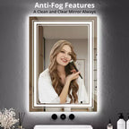 Large Bathroom Mirror with LED Lights, LED Vanity Mirror for Bathroom, 3 Adjustable Colors of Lights, Anti-Fog, Backlit + Front Lit, Stepless Dimming
