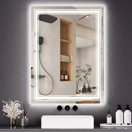 Specchio da bagno retroilluminato e frontale a LED con anti-appannamento e dimmer