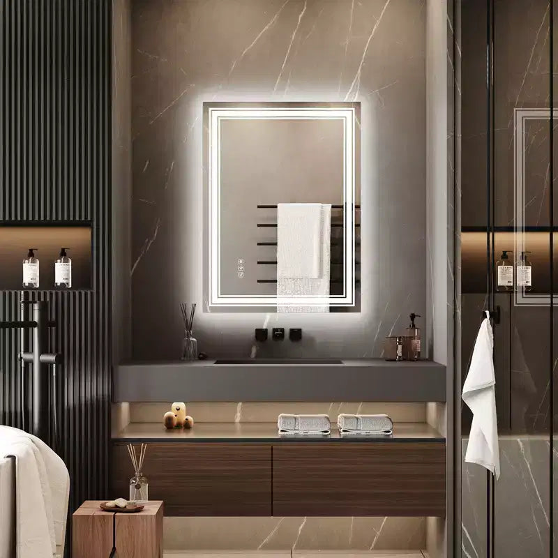 Specchio da bagno retroilluminato e frontale a LED con anti-appannamento e dimmer