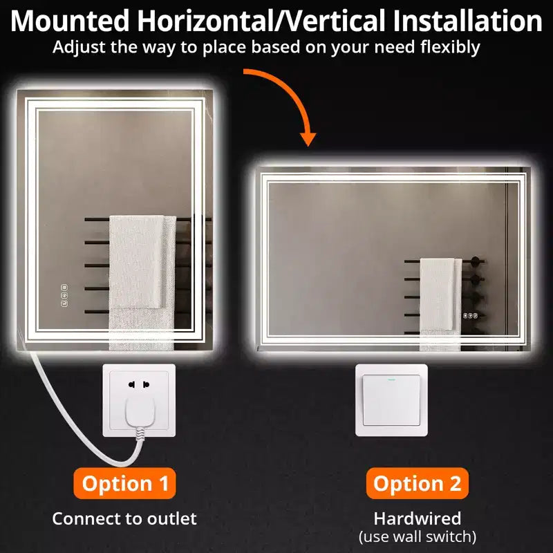 Specchio da bagno retroilluminato e frontale a LED con anti-appannamento e dimmer
