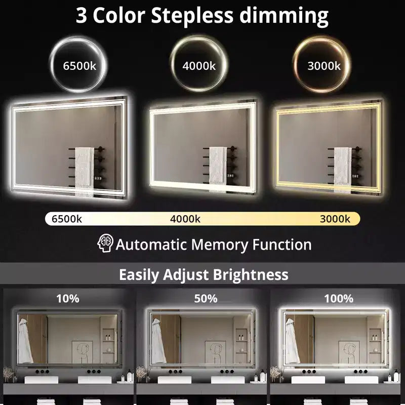 Specchio da bagno retroilluminato e frontale a LED con anti-appannamento e dimmer