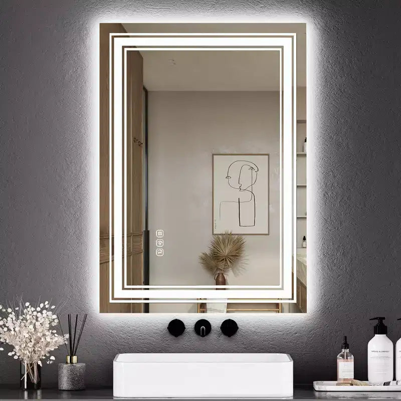 Specchio da bagno retroilluminato e frontale a LED con anti-appannamento e dimmer