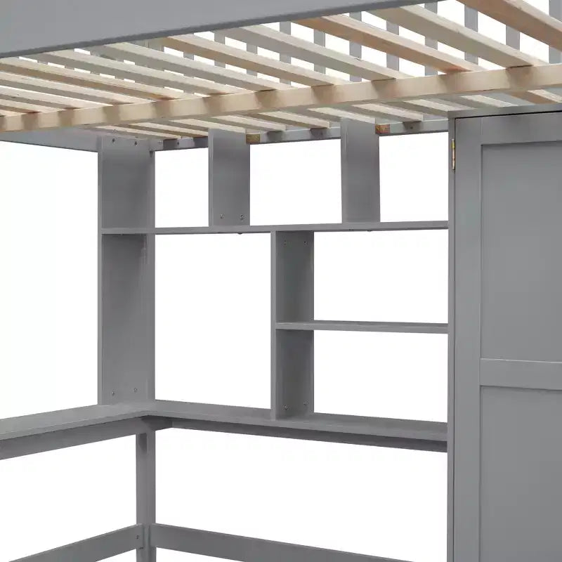 Letto a soppalco in legno con libreria, cassetti, scrivania e armadio, 94.4''L 57''W, costruzione robusta e design unico