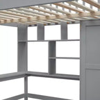 Letto a soppalco full size in legno con libreria, scrivania, cassetti e armadio 94.4''L x 57''W