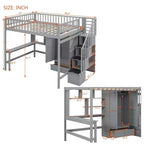 Letto a soppalco full size in legno con libreria, scrivania, cassetti e armadio 94.4''L x 57''W