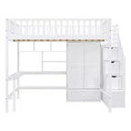 Letto a soppalco full size in legno con libreria, scrivania, cassetti e armadio 94.4''L x 57''W