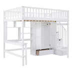Letto a soppalco full size in legno con libreria, scrivania, cassetti e armadio 94.4''L x 57''W
