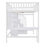 Letto a soppalco full size in legno con libreria, scrivania, cassetti e armadio 94.4''L x 57''W