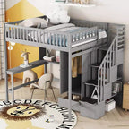 Letto a soppalco full size in legno con libreria, scrivania, cassetti e armadio 94.4''L x 57''W