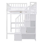 Letto a soppalco full size in legno con libreria, scrivania, cassetti e armadio 94.4''L x 57''W