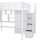 Letto a soppalco full size in legno con libreria, scrivania, cassetti e armadio 94.4''L x 57''W