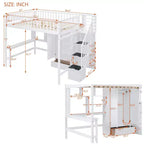 Letto a soppalco full size in legno con libreria, scrivania, cassetti e armadio 94.4''L x 57''W