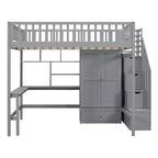 Letto a soppalco full size in legno con libreria, scrivania, cassetti e armadio 94.4''L x 57''W