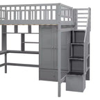 Letto a soppalco full size in legno con libreria, scrivania, cassetti e armadio 94.4''L x 57''W