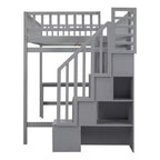 Letto a soppalco full size in legno con libreria, scrivania, cassetti e armadio 94.4''L x 57''W