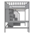Letto a soppalco full size in legno con libreria, scrivania, cassetti e armadio 94.4''L x 57''W