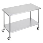 VEVOR Stainless Steel Work Table 30 x 60 x 38 Inch, with 4 Wheels, 3 Adjustable Height Levels, Heavy Duty Food Prep Worktable
