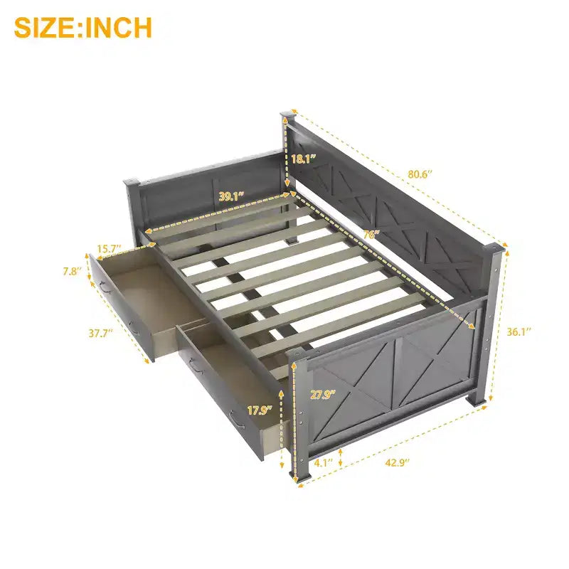 Divano letto singolo in legno in stile casual moderno e rustico