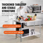 Tavolo da Preparazione in Acciaio Inox 24"x48"x34" con Ripiani Regolabili